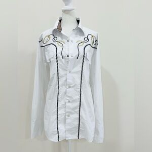Ace Of Diamond White Western Embroidered Pearl‎ Snap Cowboy Shirt Size Large